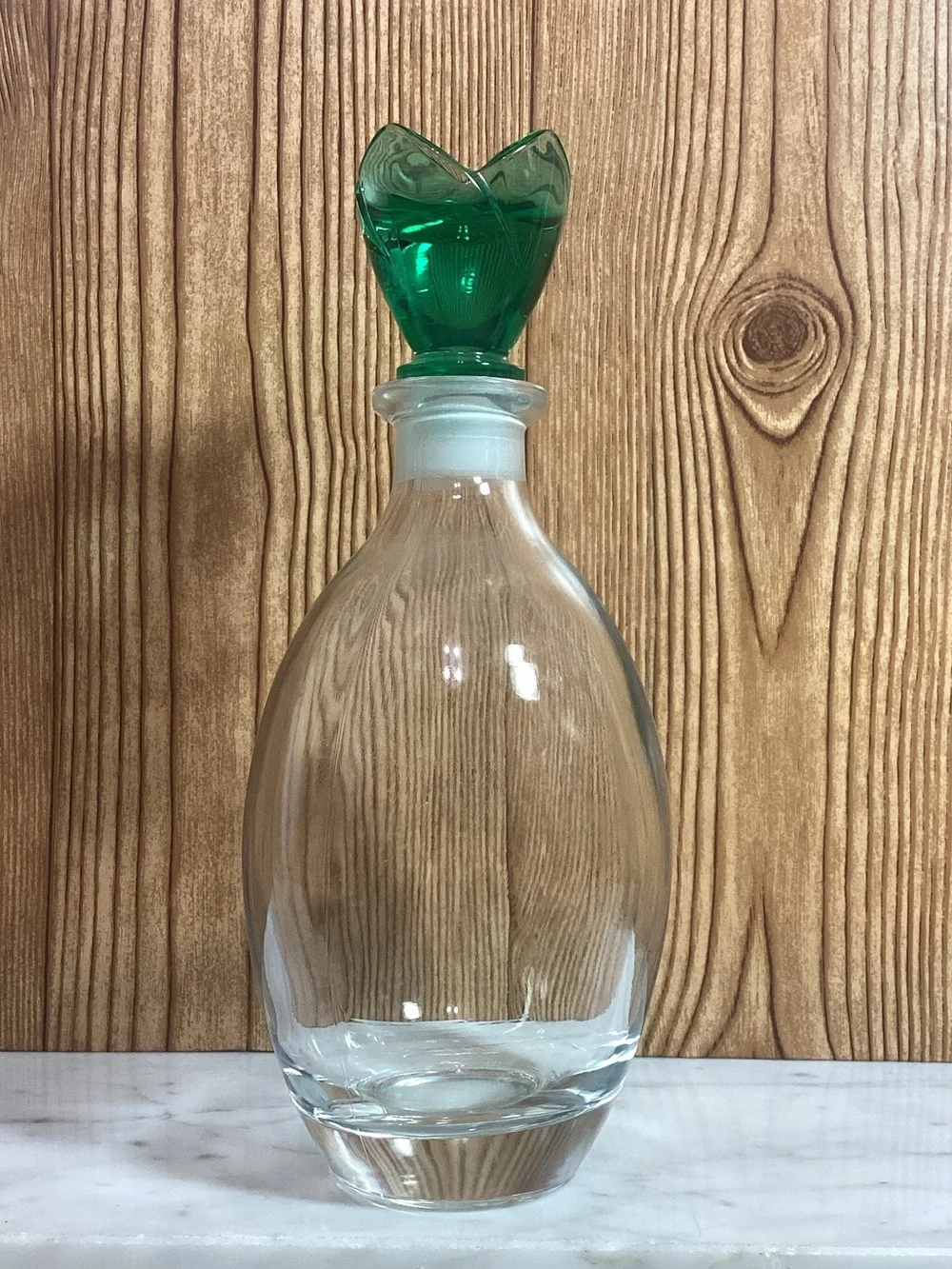 Green Glass Decanter with Green Tulip  Stopper - Decorative Bar Accessory